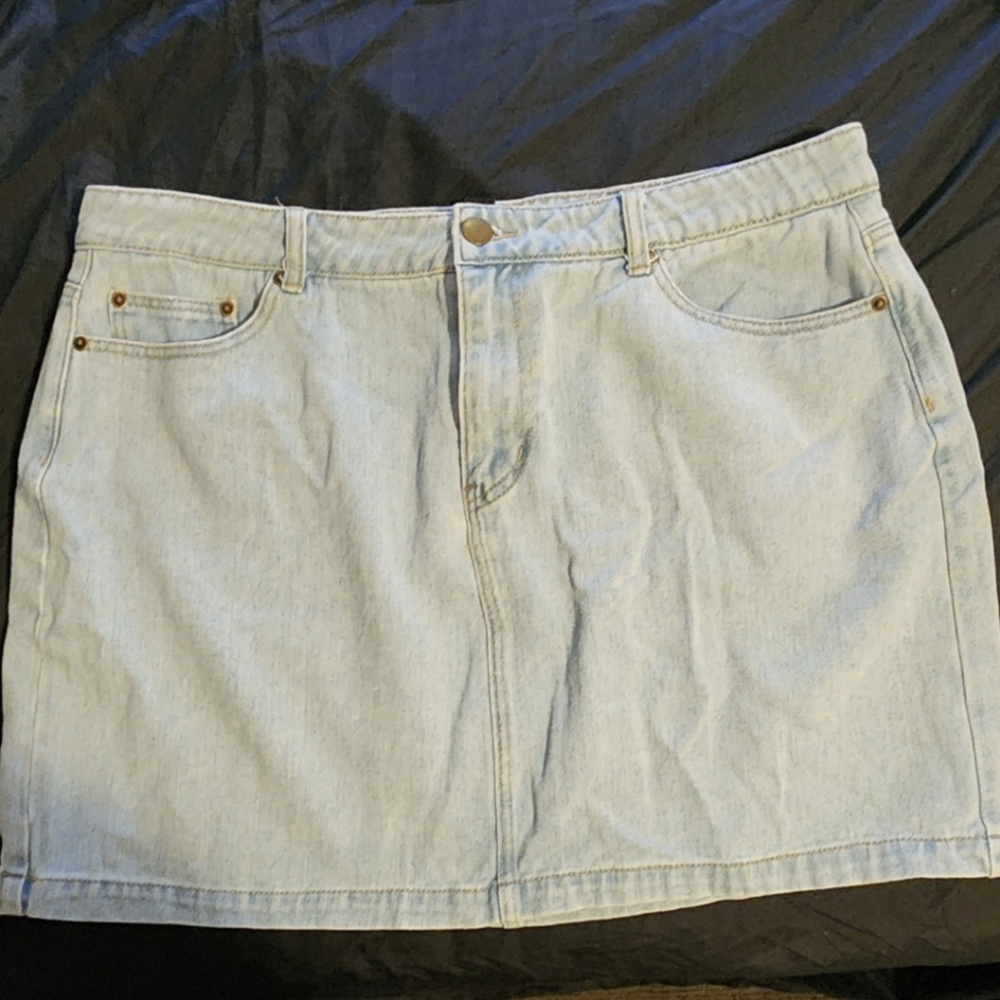 powder blue denim skirt